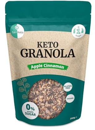 Go-Keto Keto Granola Apple Cinnamon 6x 290g – LowCarb Keto Muesli para un delicioso desayuno keto, con chips de coco, nueces, frutas, semillas de girasol y de calabaza, vegano, sin gluten