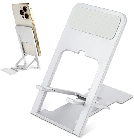 Andibro Faltbarer Handy Ständer, 4 Winkel Tragbare Handyhalterung Verstellbare Dünne Handy Dock Halterung Desktop Handy Ständer Büro-Schreibtisch Zubehör Reisehalterung für Handy Tablets