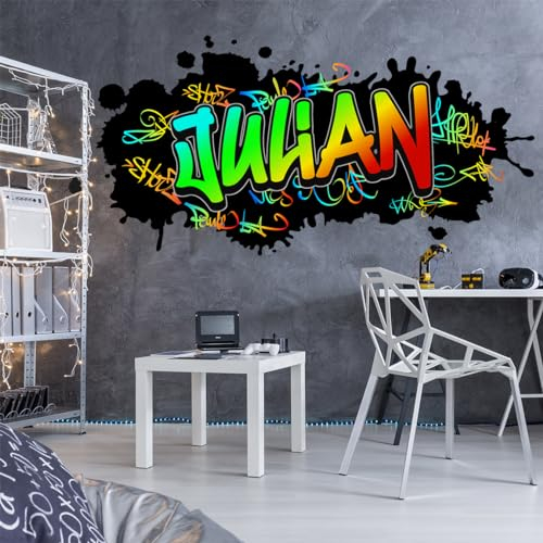 Tjapalo® v78 Graffiti Wandtattoo Graffiti Wandtattoo Kinderzimmer Neon Bilder personalisiert Jugendzimmer Deko Wanddeko, Größe: B120xH58cm