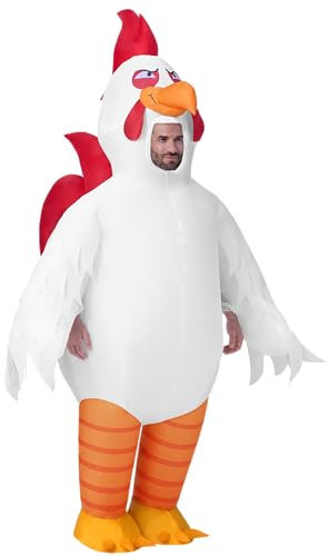 Spooktacular Creations Aufblasbare Kostüme für Erwachsene, aufblasbares Ganzkörperkostüm eines Hahns, aufblasbares weißes Hühnerkostüm für Halloween-Kostüm- und Cosplay-Mottopartys