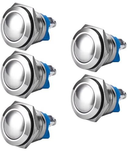 Gebildet 5pezzi Impermeabile 16mm Guscio in Metallo Pulsante Superiore Momentaneamente Rialzato 3A/12~250V SPST 1NO Pulsante di Avvio per Interruttore di Modifica (Testa Sferica)