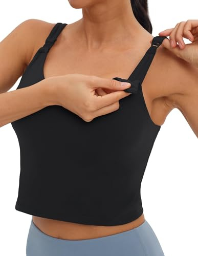 Foucome Nursing Tank Top Longline Breastfeeding Sports Bra | Nursing Vest Top Built in Bra, V Neck Cropped Nursing Tops, Workout Sports Tank