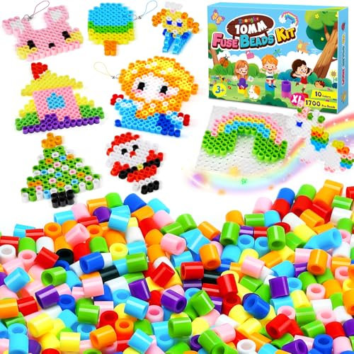 Zhongko 1700 Stück 10mm Bügelperlen Set, Große Bügelperlen, 10 Farben XL Steckperlen mit Platten, 26 Muster and Bügelpapier, Kreatives Perlenset zum Basteln Handwerk für Kinder ab 3 Jahren