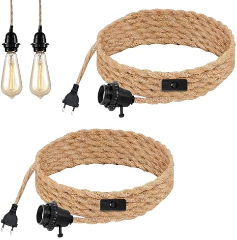 Vintage pendellampa, E27, 2 stycken, vintage, pendellampa, med kontakt och kontakt, E27, pendellampa, gör-det-själv, pendellampa, med 4,5 m kabel