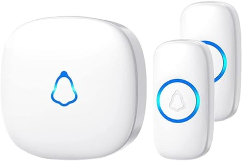 SECRUI Funkklingel Türklingel Set für Haustür, 1 Empfänger + 2 Sender, Funk Tür Klingel, Kabellos Doorbell Haustürklingel mit 58 Melodien, 120dB 5 Lautstufen, IP55 Wasserdicht, LED, 300 m Reichweite