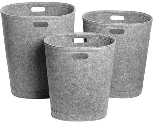 Libaro Wäschesammler 3er Set – stapelbare Wäschekörbe aus Filz 80L, 60L & 40L – anthrazit-grau, mit Griffen & abwaschbar – ovale Wäschetonnen & Wäschesäcke für Bad, Schlafzimmer & Aufbewahrung