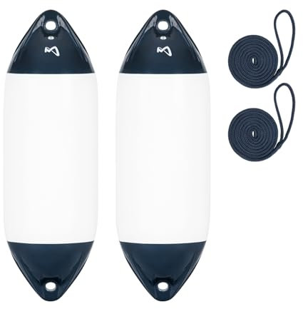 Mesle Bootsfender Ultra 2er Set mit Leine, ø 29 cm | 77.5 cm lang, Langfender aufblasbar, Bootsfender, Fender Schiff Yacht Schlauchboot