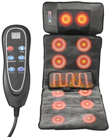 Tapis de massage complet - Coussin chauffant pliable à l'armoise, 9 modes, 9 intensités, avec 20 têtes de massage, masseur cou/taille/dos/hanches/jambes, cadeaux pour parents et couples, velours