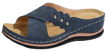 Mules d'été pour femme - Sandales orthopédiques confortables - Mules et mules élégantes - Sandales à claquettes - Semelle intérieure amovible - Pantoufles de bain avec semelle intérieure, Marine, 37
