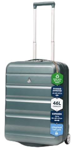 Aerolite Expandable 55x40x20cm to 55x40x23cm Ryanair Priority Wizz Air Priority & More Max Size Lightweight Hard Shell Carry On Hand Cabin Luggage Suitcase 55x40x20 55x40x23, 2-Wheels (Forest Green)