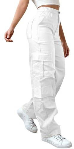 Pantalones cargo de trabajo para mujer con bolsillos, cintura alta, elásticos, pantalones de senderismo, corte holgado, pierna ancha, pantalones de ocio, pierna recta, cómodos pantalones de sudadera