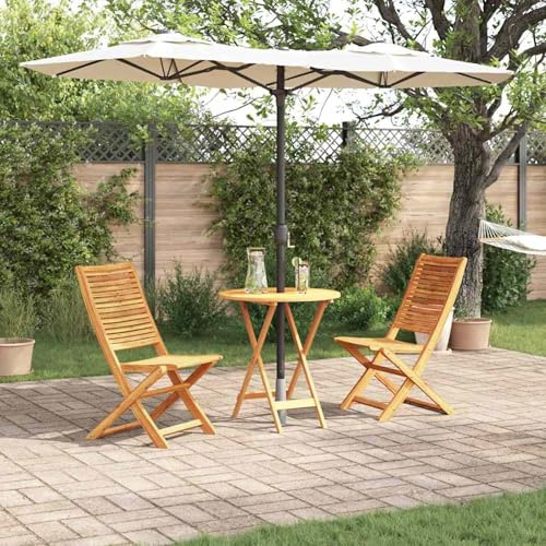 Gecheer Rustic Folding Bistro Set - Acacia Wood Outdoor Furniture with Parasol Hole - Brown - Garden & Terrace Dining Model3375694