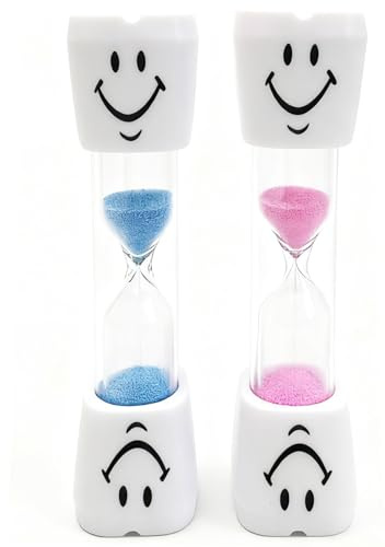 2 Reloj de Arena Niños, Reloj de Arena para Cepillos de Dientes Infantiles, 3 Minutos Relojes de Arenas con Sonrisas, para Cocina Oficina Juegos Reloj de Cepillado Dental para Niños