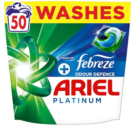 Ariel Platinum PODS®, Washing Liquid Laundry Detergent Capsules 50 Washes, +Touch Of Febreze Odour Defence, Remove Even 7-Day Sweat Odours