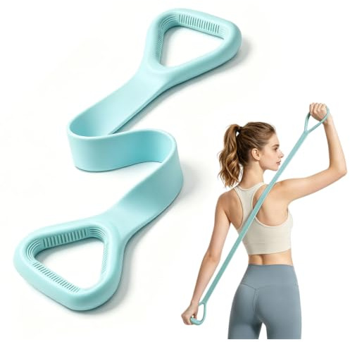 Bande de résistance de Fitness en Forme de 8 avec poignées, Bandes élastiques pour entraîner Les Bras, Le Dos et Les épaules, Appareil d'exercice pour Yoga, Pilates, kinésithérapie et étirements-Bleu