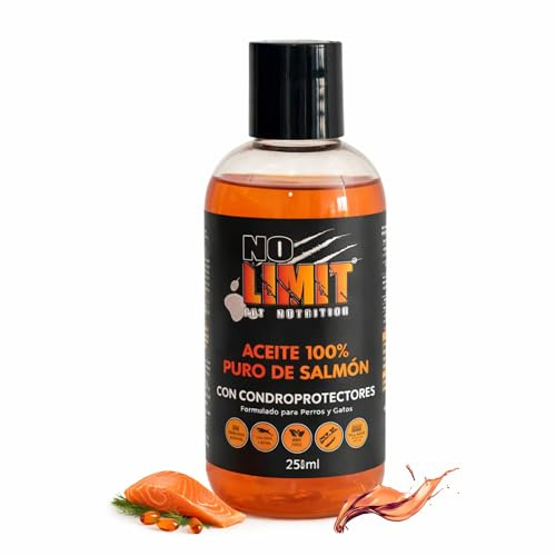 NO Limit laxolja för hundar och katter med kondroprotektorer – Omega 3-rik laxolja för leder, hälsosam hud och hår (250 ml)