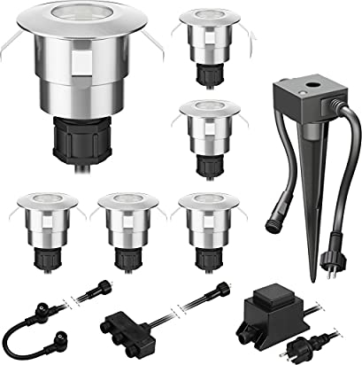 ledscom.de LED Boden-Einbauleuchte Atria mit Dämmerungssensor für außen Aluminium warm-weiß, je 14lm, IP65, 40mm Ø 6er Set