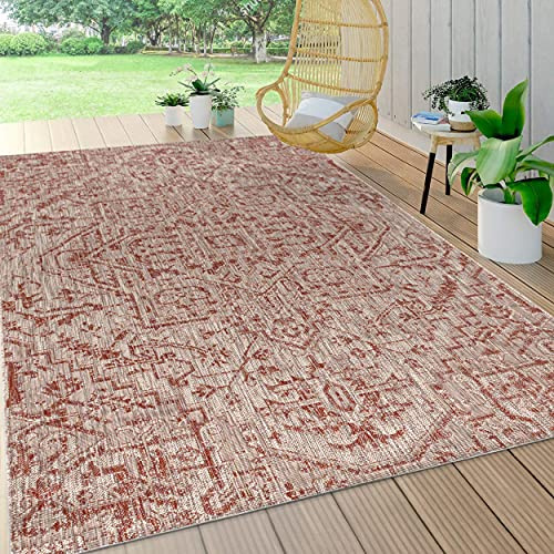 JONATHAN Y SMB105A-8 Estrella Alfombra Exterior Interior Textura Tejido Medallón Bohemio, Fácil de Limpiar, Habitación, Cocina, 240 cm x 300 cm, Rojo/Taupe