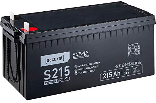 Accurat AGM Batterie S215-12V, 215Ah, zyklenfest, wartungsfrei - VRLA Versorgungsbatterie, Blei Akku, Solarbatterie, Bootsbatterie für Wohnmobil, Wohnwagen, Camper, Bootsbatterie