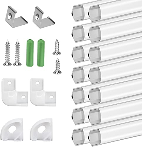 Ykall Perfil de Aluminio LED Forma de V 14 x 1m con Difusor Blanco y Accesorios – Canal LED para Tira LED Interior y Decorativa, Fácil Instalación
