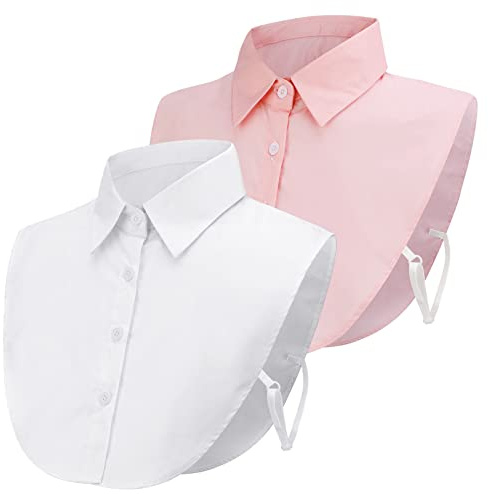 2 Piezas Collar Falso de Dama Blusa Media Camisa Cuello Falso Desmontable Camisa OL Joker Collar Decorativo Collar Dickey Corbata con Puño Falsa Punta de Solapa para Mujer (Blanco y Rosa)