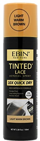 EBIN NEW YORK - Tinted Lace Aerosol Spray Light Warm Brown - Spray para pelucas de encaje - 100ml - Tono marrón claro cálido con acabado natural tipo cuero cabelludo y fusión invisible
