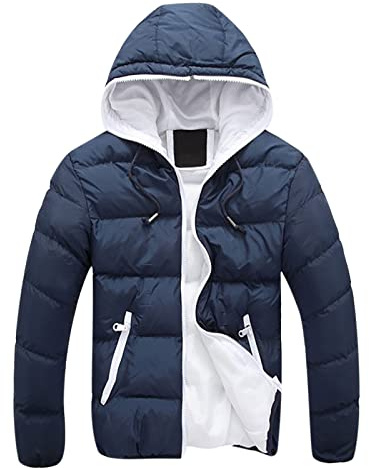 Mens Winter Coat with Hood,Mens Padded Jacket Hooded Heavyweight Warm Fashion Casual Solid Color Cotton Puffer Jacket Sale Clearance UK Size 10-20