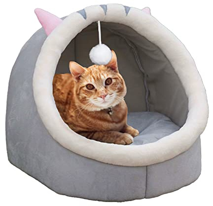 Cat Beds for Indoor Cats, Semi-enclosed Cat Bed Kitten Bed Puppy Pet Small Dog Cave Bed Fluffy Cat Igloo Cave Beds with Removable Washable Cushion Pillow