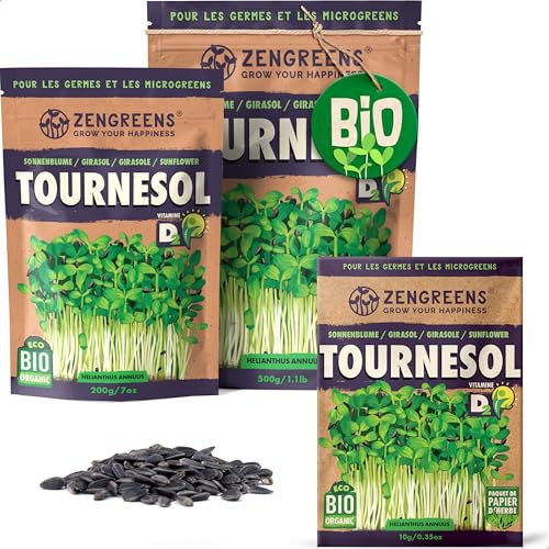 ZenGreens® - Graines de tournesol bio - Choisissez entre 10g, 200g et 500g - Graines de tournesol avec un taux de germination supérieur à 97% - Microgreens