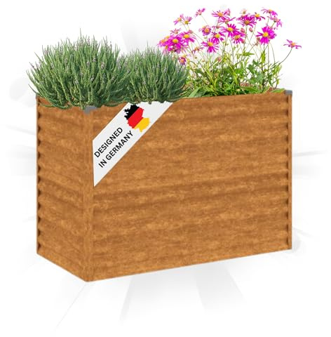 DELUKE Hochbeet aus Cortenstahl Aksel | unten offen | Pflanzenbeet Metall Gartenbeet Blumenbeet Beet hoch Frühbeet für Garten Gemüsebeet, 100x50x69cm