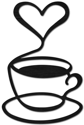 CREATCABIN Tazza da caffè Decorazione da Parete in Legno Nero Arte Silhouette Rustico Targa per Cucina 30x20cm