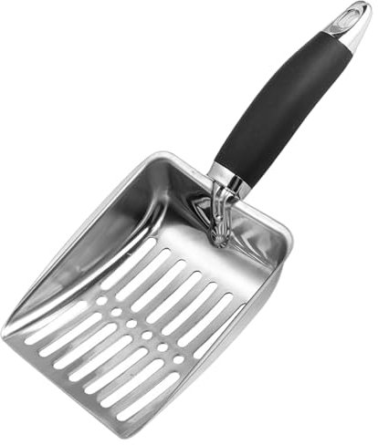 FUXIU Cuchara de arena para gatos con pala de metal, mango de metal para caca hueca