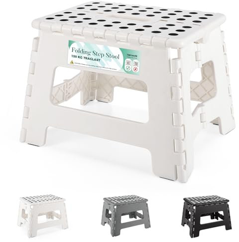 HEIMWOHL Robuster Tritthocker Klappbar, Weiß Faltbarer Hocker, 22cm für Kinder & Erwachsene, Belastbar bis 150 kg, Klapphocker mit rutschfestem Design, Ideal für den Einsatz im Badezimmer