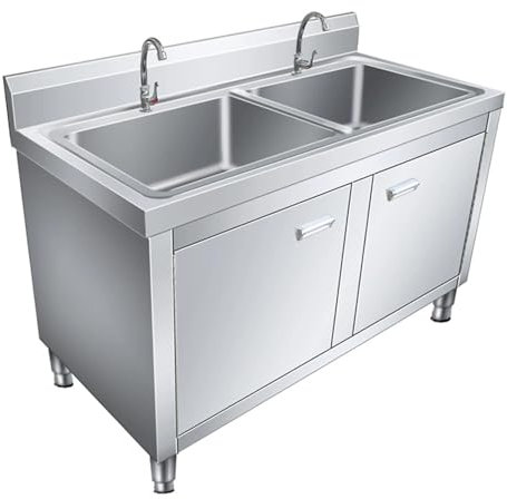 Freistehender Spülenschrank Doppelwaschbecken-Design Praktische Edelstahlspüle Mit Wasserhahn Und Aufbewahrungsschrank Großer Stauraum Multifunktionale Außenspüle(100 * 50 * 80cm)