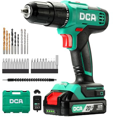 DCA 20V Cordless Hammer Drill Set, 40 N.m Torque, 13mm Keyless Chuck, 22500 IPM, 2 Variable Speeds, 18+1+1 Position, Power Impact Drill with 29 Drill/Driver Bits for Brick, Metal, Wood ADJZ2035i13