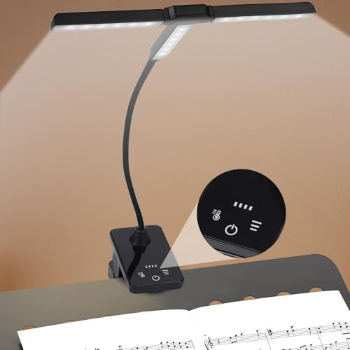 Javik Music Stand Lights Clip-on Lamp: Rechargeable Type-C Touch Folding Piano Light - Portable Sheet Music Binder Clamp Light with 3 Brightness for Choral Folder, Guitar, Book Reading (Black)