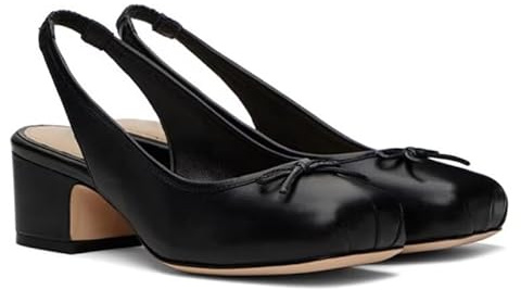 Agodor Slingback Heels for Women Ruched Satin Black Ballet Mary Jane Shoes with Bow Square Toe Ballerina Pumps Low Chunky Block Heels Elastic Rear Strap Comfortable Dress Ballet Shoes US7.5