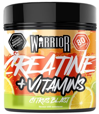 Warrior Creatine Monohydrate 360g (80 Servings) – Creatine Powder + Multivitamin with Magnesium & Vitamin D – All-in-One Gym & Sports Performance Formula for Strength, Muscle & Energy – Citrus Burst