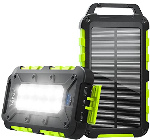Solar Powerbank 26800mAh PD 15W Tragbares Powerbank Solar USB C Outdoor Wasserdichtes Externer Akku mit LED-Licht und 3 Ausgängen Solar Ladegerät für Tablets Smartphones Camping und mehr Grün