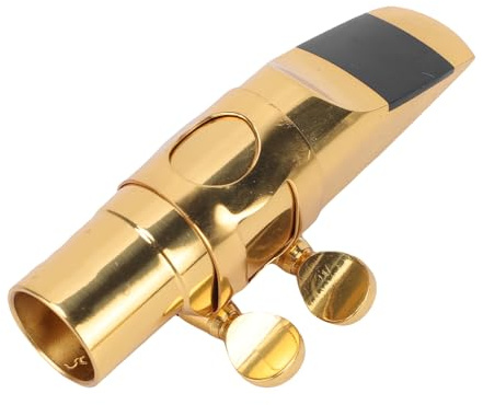 FAUOSWUK Bocchino per Sassofono Soprano con Cappuccio Bocchino per Sax in Sib in Metallo Ottone Apertura a 5 Punte con Morsetto Sicuro per Principianti e Professionisti