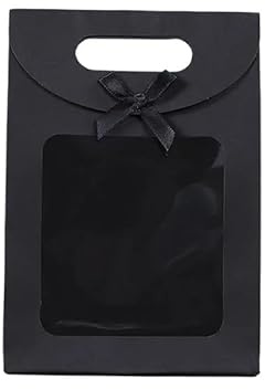 Bolsa de Regalo con Ventana Transparentes Bolsas de papel kraft con ventana transparente for bodas, cumpleaños, bautizos(Black,23x32x11cm,50pcs)