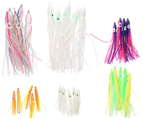 DIYEAH Appâts Artificiels pour Pêche en Mer, 30 Leurres en PVC Simulant Poulpes et Calmars, Tailles Mixtes pour Pêche Sportive Couleur Aléatoire