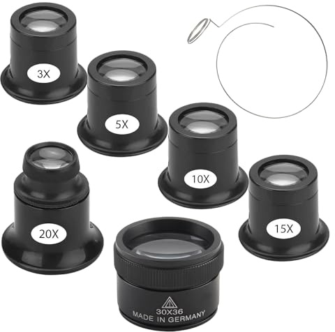 OMIGA Loupe Horloger 6 Pièces Loupe de Bijoutier 3X 5X 10X 15X 20X 30X | Loupes pour Montre Horloge et Détails Précis Réparation