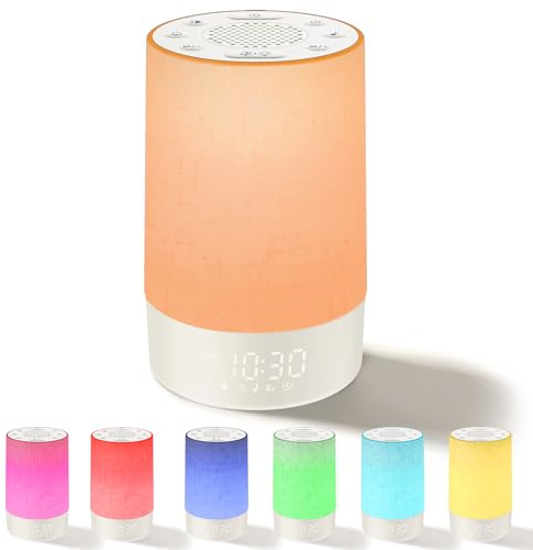 eSynic Despertador con Simulación de Amanecer, Ruido Blanco con 30 Sonidos Relajantes, Luz Nocturna de 10 Colores Ajustable, Temporizador (30-180 min), Memoria y Función Snooze – Regalo Ideal
