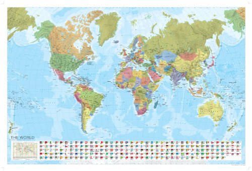 World Wall Map with Flags - Marco Polo - Laminated - 120cm (w) x 80cm (h) (Marco Polo Maps)
