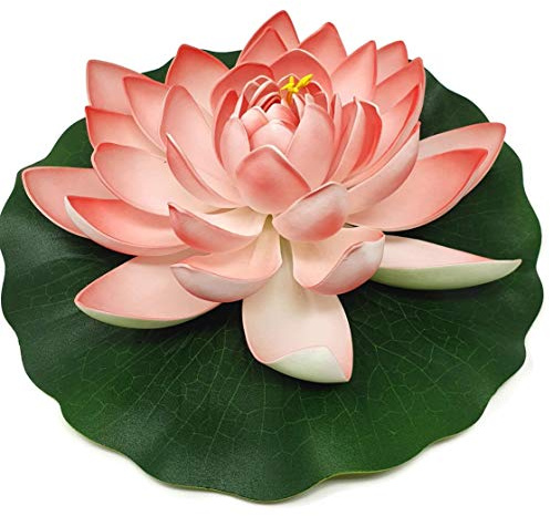 Floral Kingdom 12in X-Large Floating Lotus Lily Pad Foam Flowers for Ponds, Pool, Weddings, Garden Decor, Set of 2, Coral