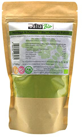 ZeroCal - Dalia Bio Moringa-Pulver Bio | feines Blattpulver von Moringa Oleifera | kontrolliert biologischer Anbau, 250 g