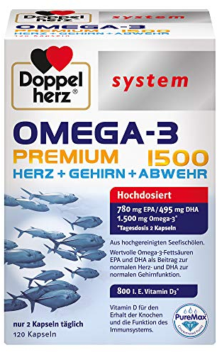 Doppelherz system Omega-3 Premium 1500 – Hoher Gehalt an wertvollen Omega-3-Fettsäuren EPA und DHA als Beitrag zur normalen Herzfunktion – 120 Kapseln
