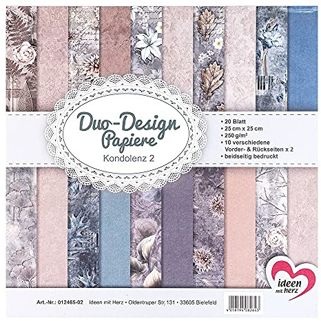 Ideen mit Herz Duo-Design-Papiere | Block mit 20 Blatt Bastelpapier | 25 x 25 cm | 250g/m² | beidseitig bedruckt | Designpapier, Motivpapier | ideal für Scrapbooking, Basteln (Kondolenz 02)