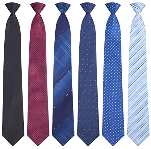 Janmercy 6 Pcs Clip on Tie for Men Clip on Easy Necktie Striped Solid Plaid Dots Mixed Lot Tie for Office School, 20 Inch (Classic Color,Fresh Style)